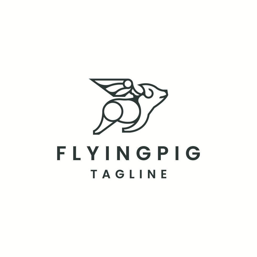 vector plano de plantilla de diseño de icono de logotipo de animal de cerdo volador