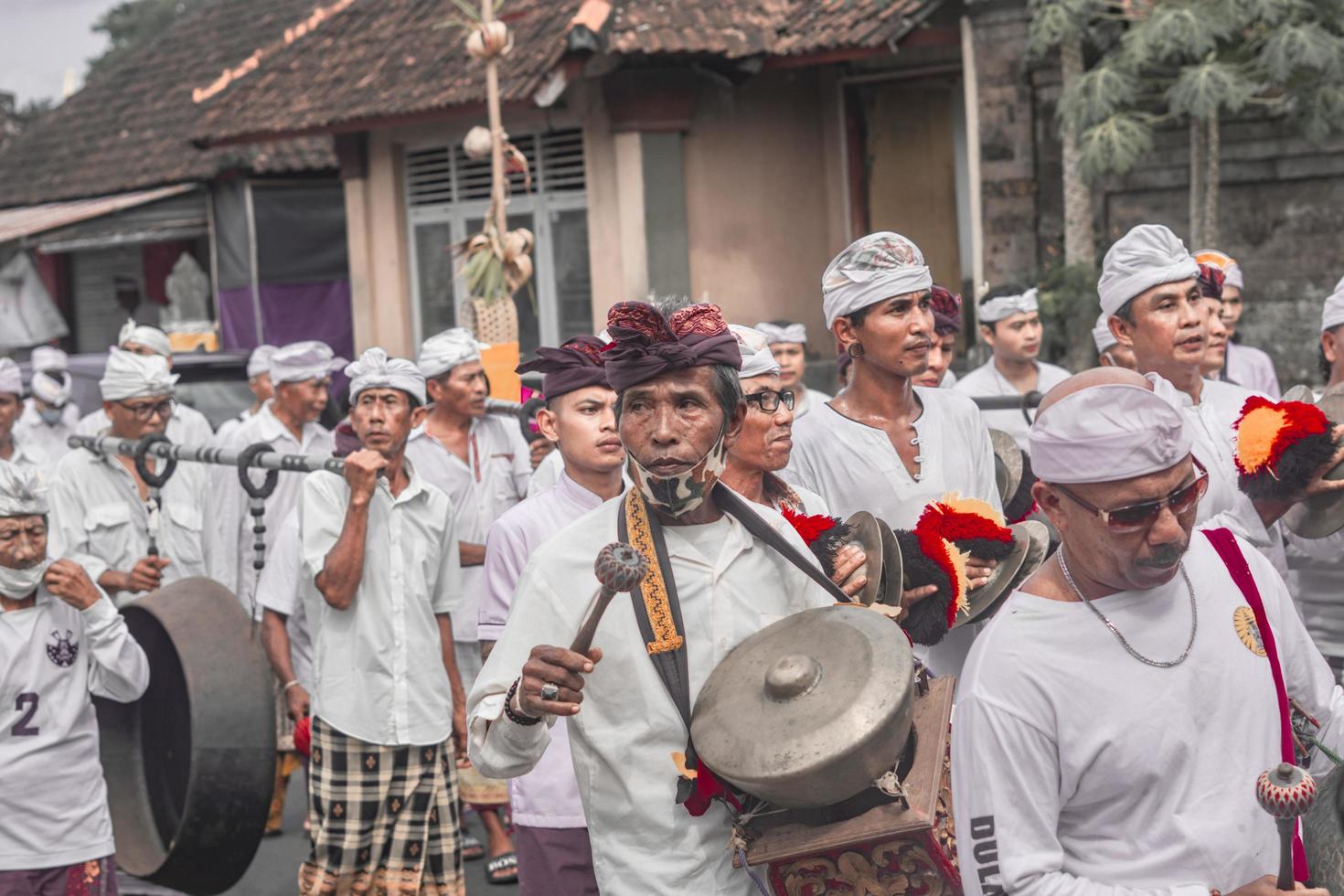 Bali, Indonesia, 2022 - Musical accompaniment of traditional instruments during Hindu religious ceremonies in Bali on Galungan and Kuningan holidays photo