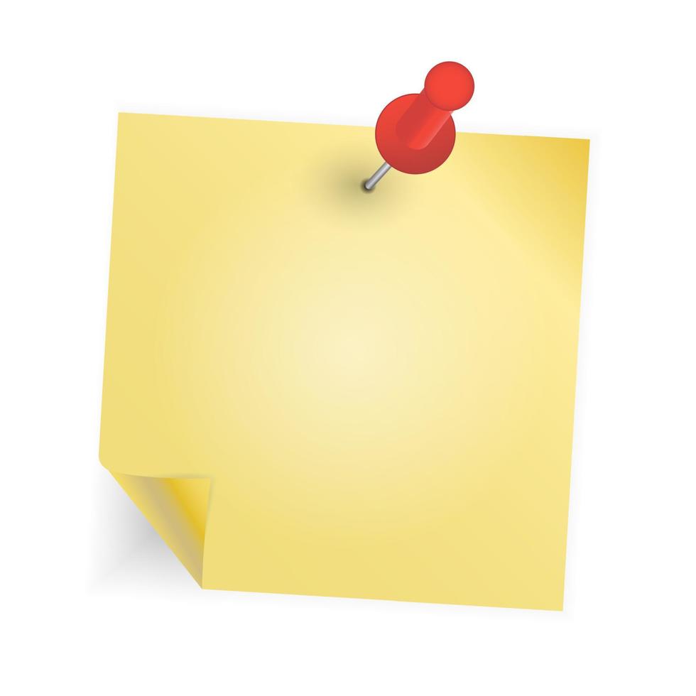 Yellow paper with pin on white background vector illustration