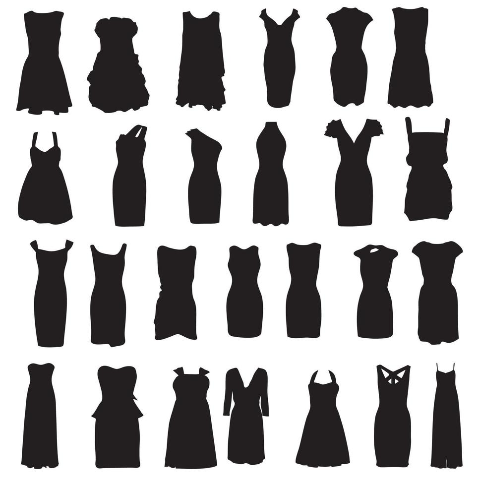 Set of dresses silhouette isolated on white background vector