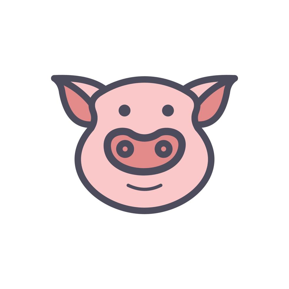 Cute animal face character pig face with minimalist monoline flat design illustration vector