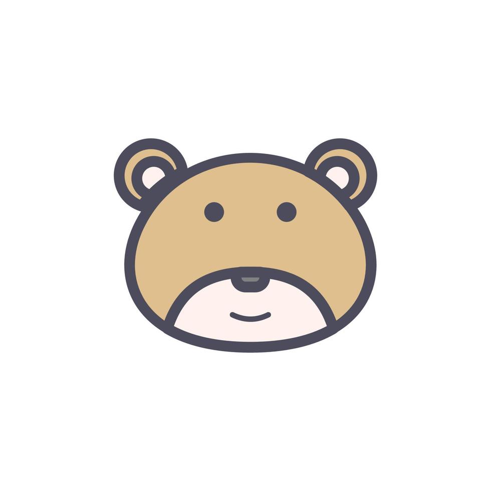 cara de oso de personaje de cara de animal lindo con ilustración de diseño plano monoline minimalista vector