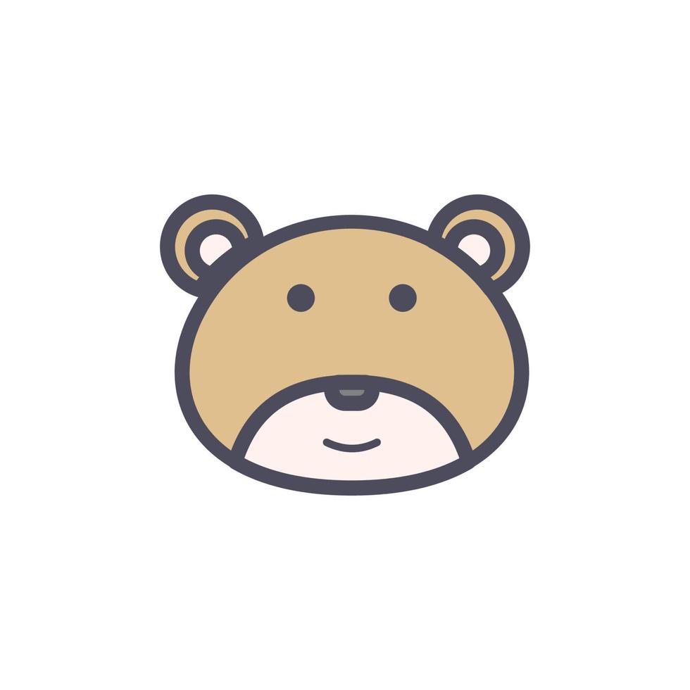 Cute animal face character bear face with minimalist monoline flat design illustration vector