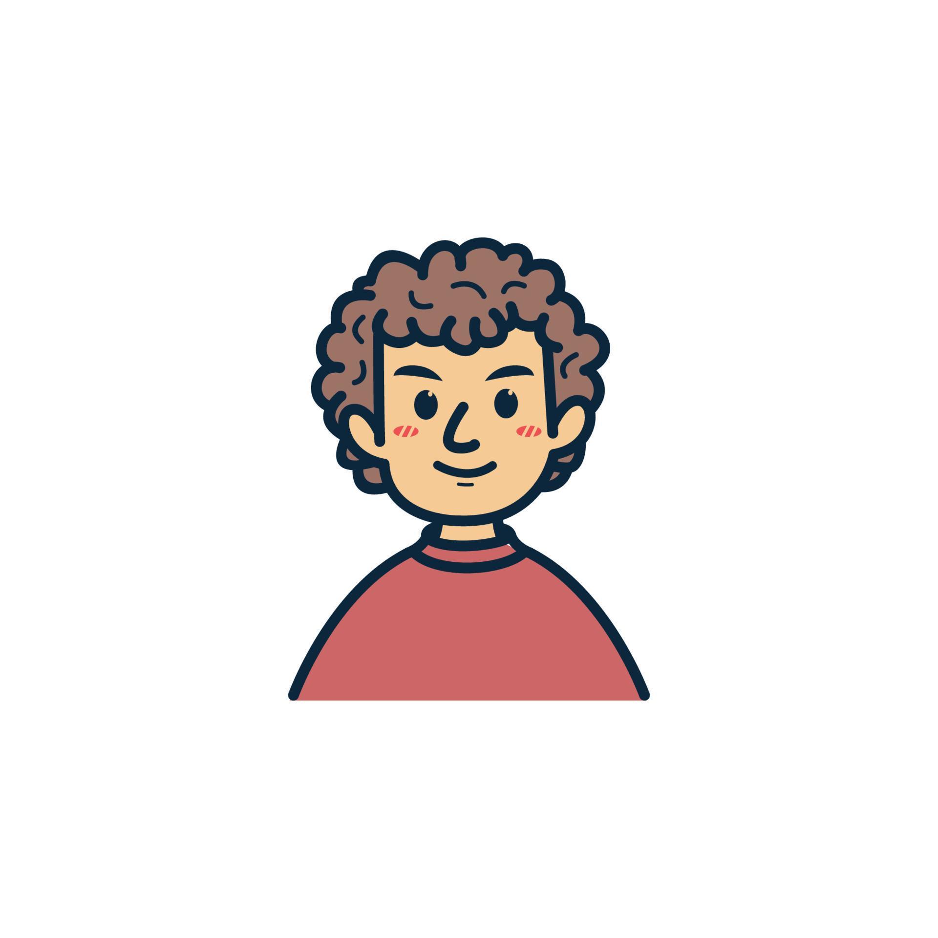 Cute curly hair boy children face portrait flat illustration for ...