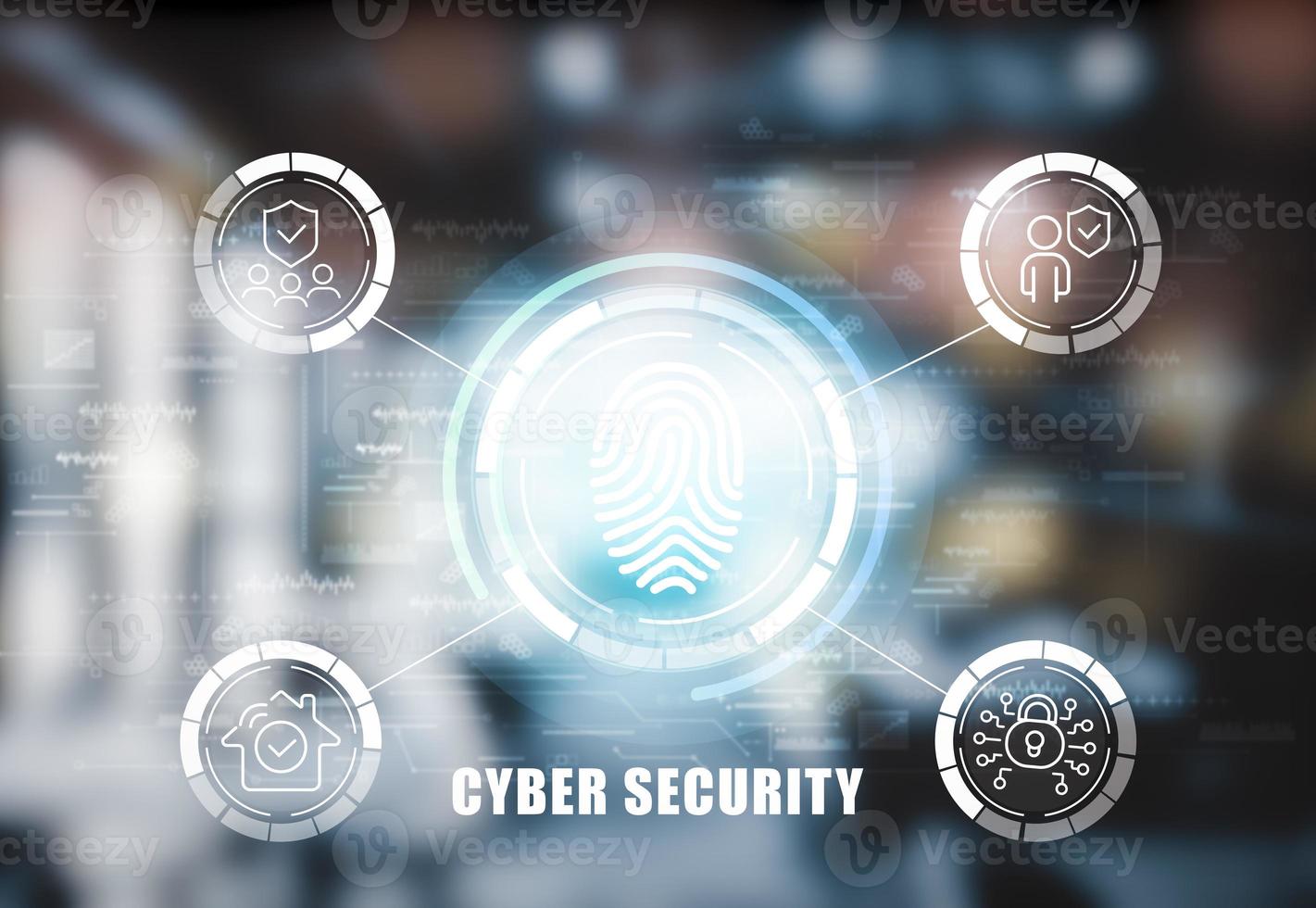 Internet network security and secure Internet access concept with blurred city abstract lights background, identification information security, and encryption, secure access to personal information. photo