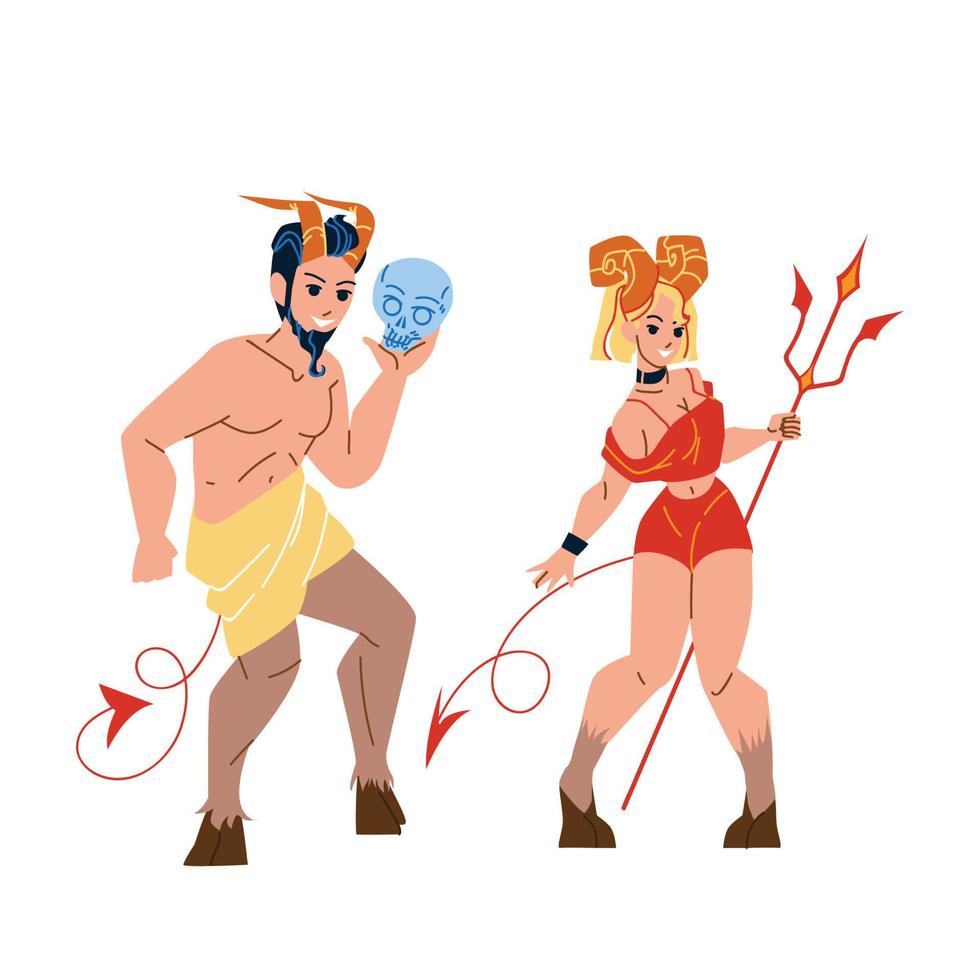 Devil People Man And Woman Stand Together Vector