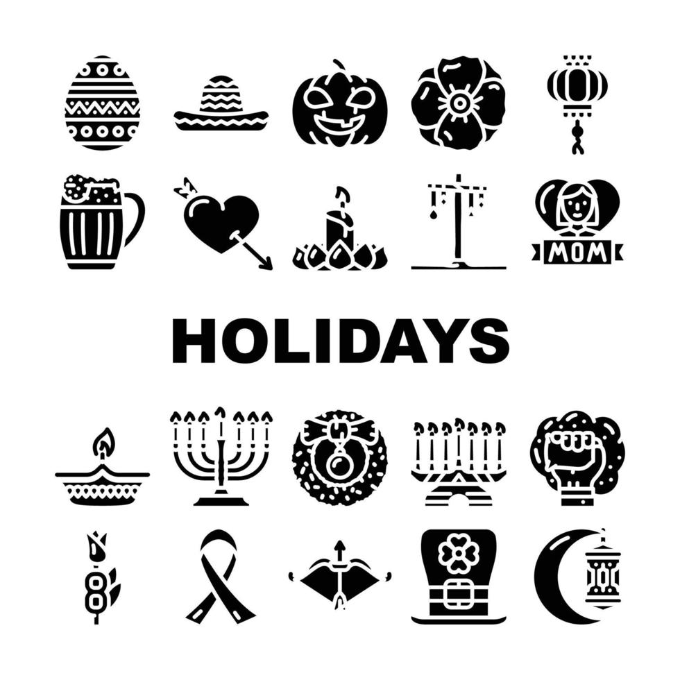 Holidays Celebration Accessories Icons Set Vector