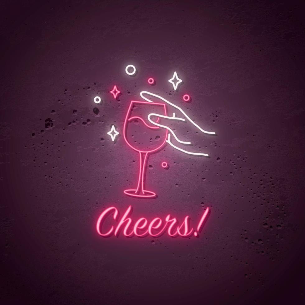 Neon Cheers signboard. Wine Tasting annual event or party concept. vector