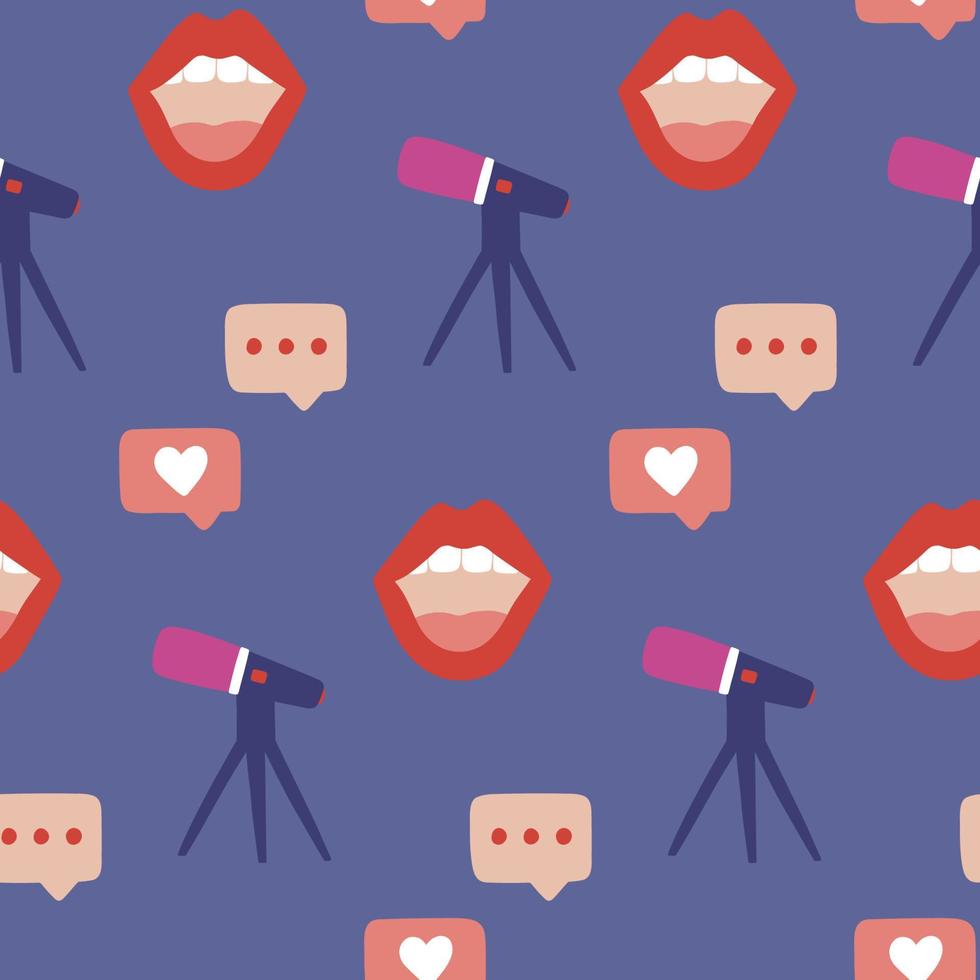 Podcast seamless pattern. Background for blogging, vlogging and live streaming. vector