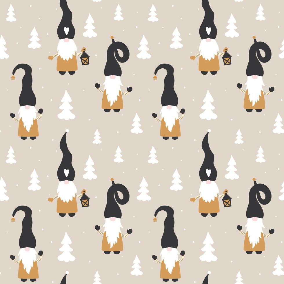 Christmas seamless patterns with cute gnomes. vector