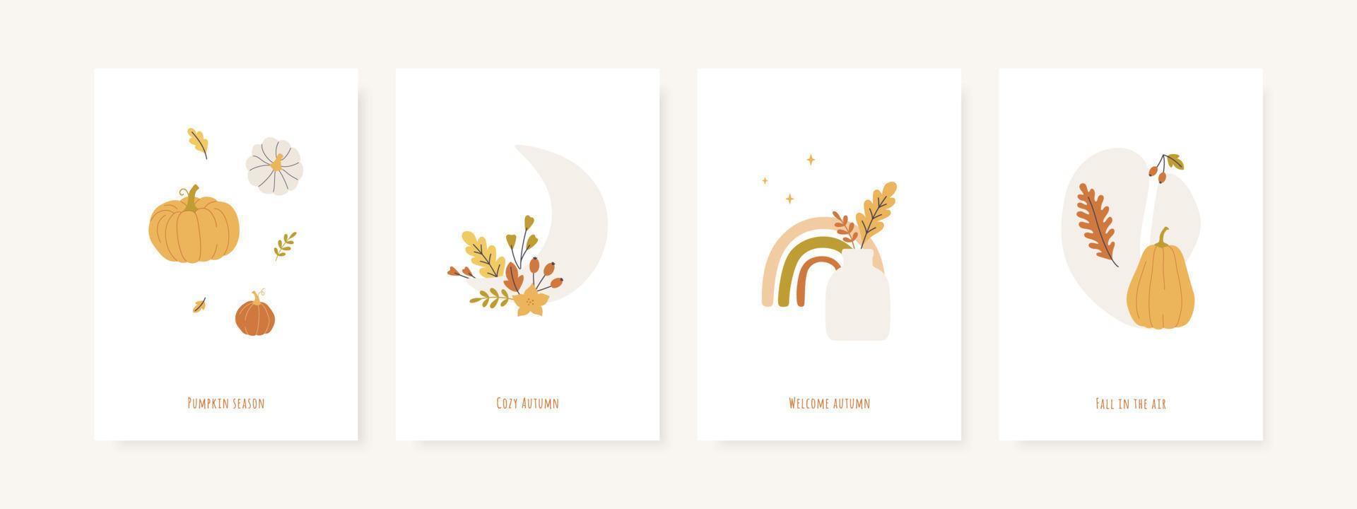 conjunto de tarjetas de felicitación de temporada de otoño y plantillas de carteles. vector