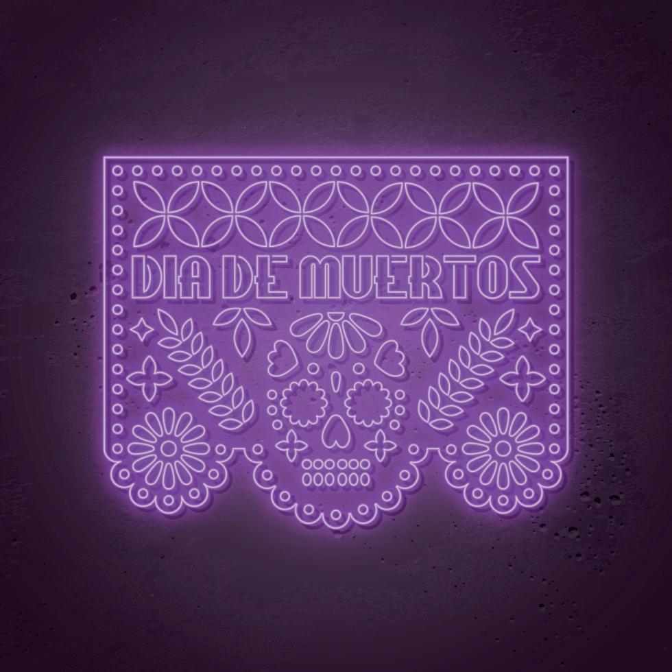 Papel picado neon design. Dia de los Muertos vector