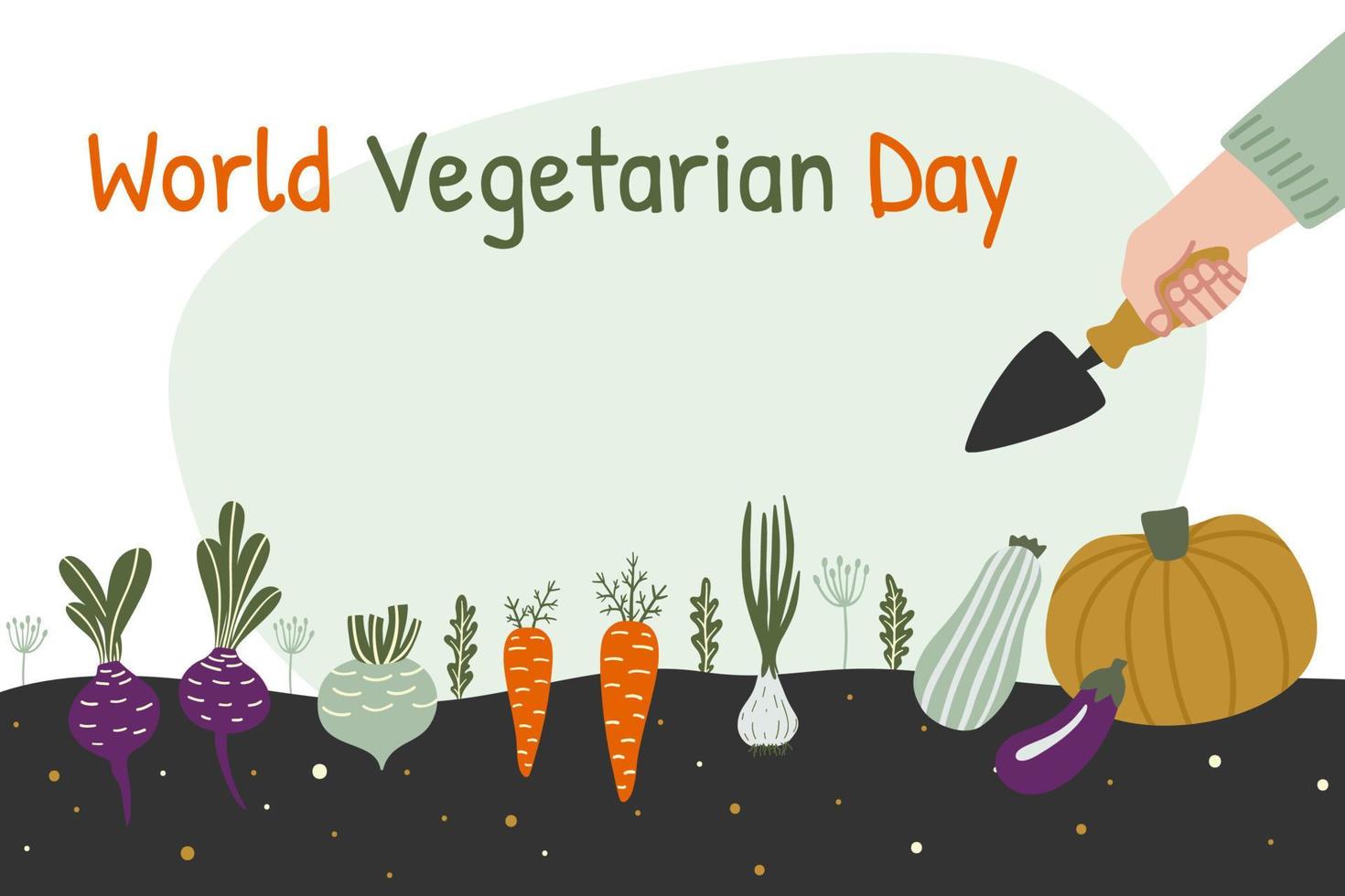World vegetarian day banner. Man is harvesting in a field vector