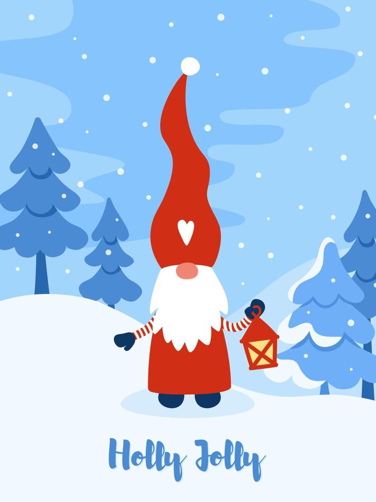 Greeting card with cute Scandinavian gnome vector
