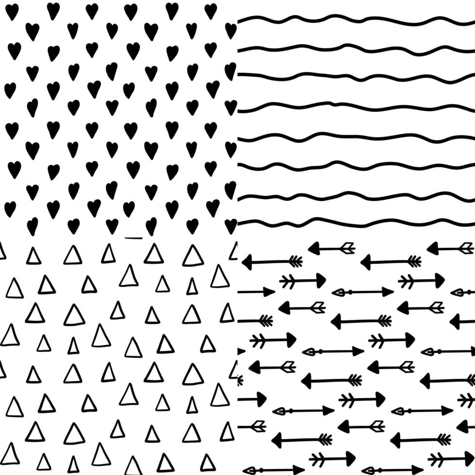 Hand drawn abstract black and white seamless pattern set. vector