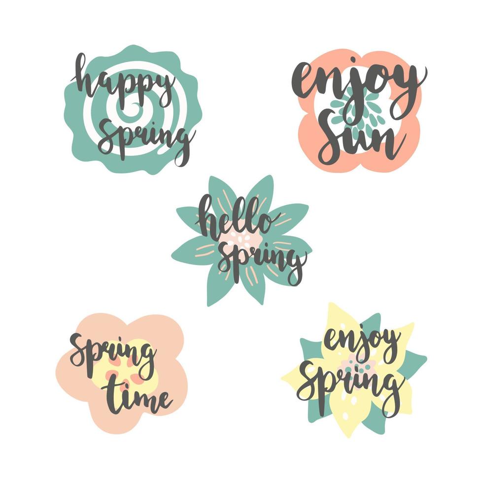 letras de primavera con flores de colores en el fondo vector