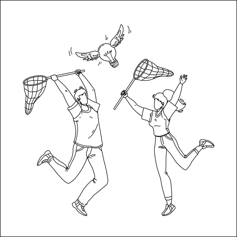Catching Idea With Net Man And Woman People Vector
