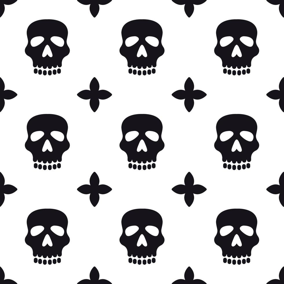 Seamless pattern with skulls. Black and white print. vector