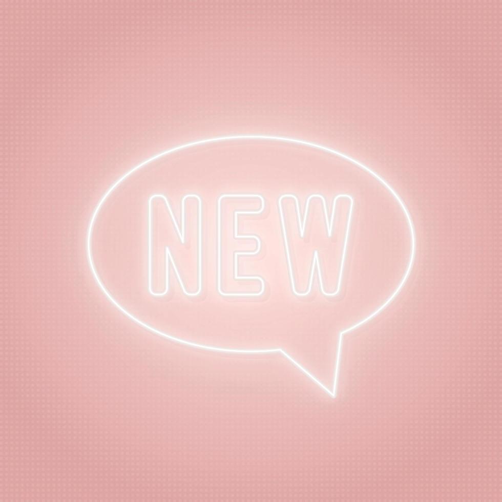 nuevo letrero de neón. burbuja de habla brillante con texto nuevo. vector