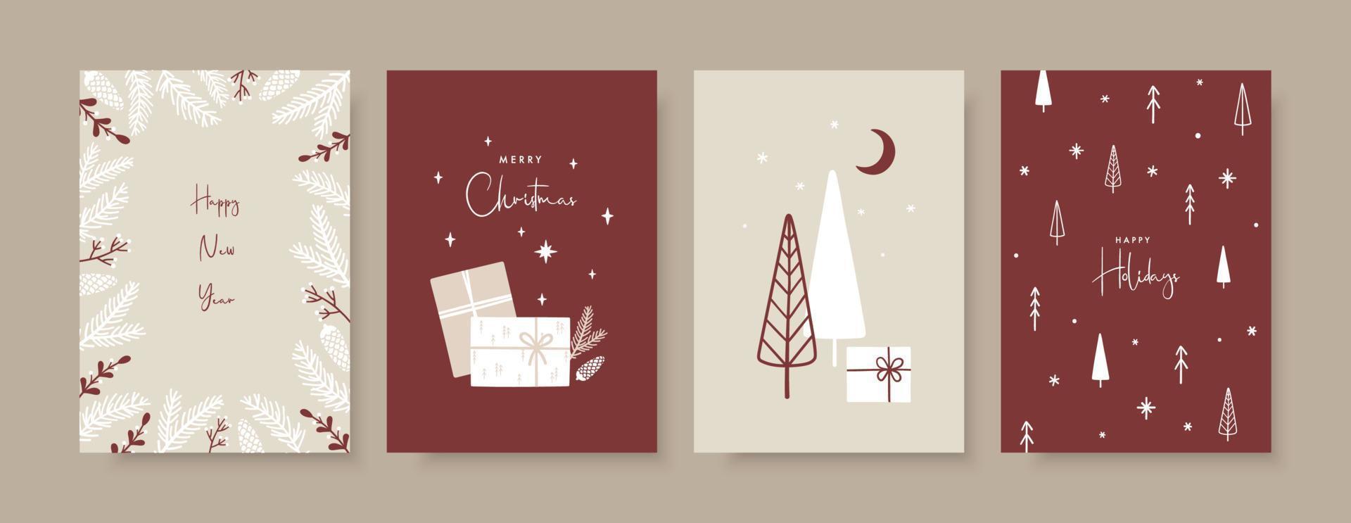 conjunto de tarjetas de felicitación navideñas dibujadas a mano en estilo escandinavo. vector