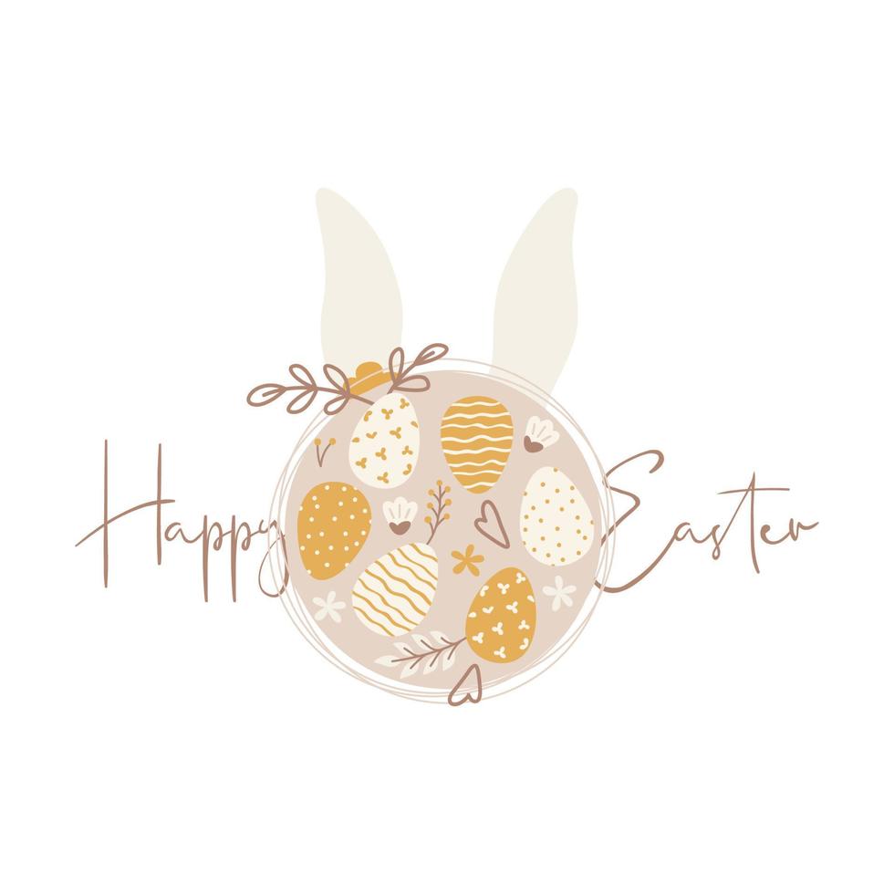 Happy Easter greeting card with Easter eggs and cute bunny ears vector