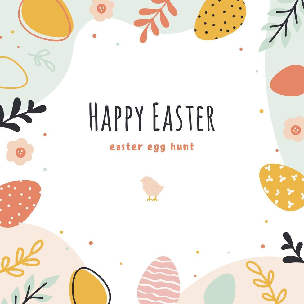 Easter eggs hunt. Hand drawn banner with easter eggs and decorative floral elements. vector