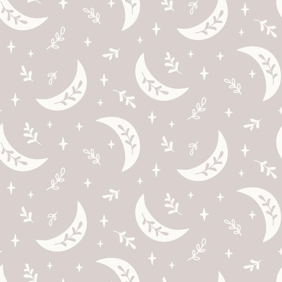 Boho seamless pattern with crescent, star and floral elements. vector
