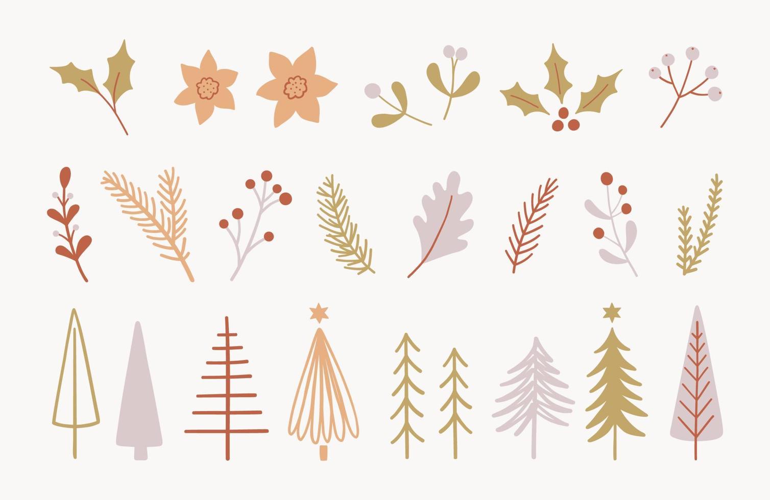 Christmas tree collection. Hand drawn ornamental winter elements. vector