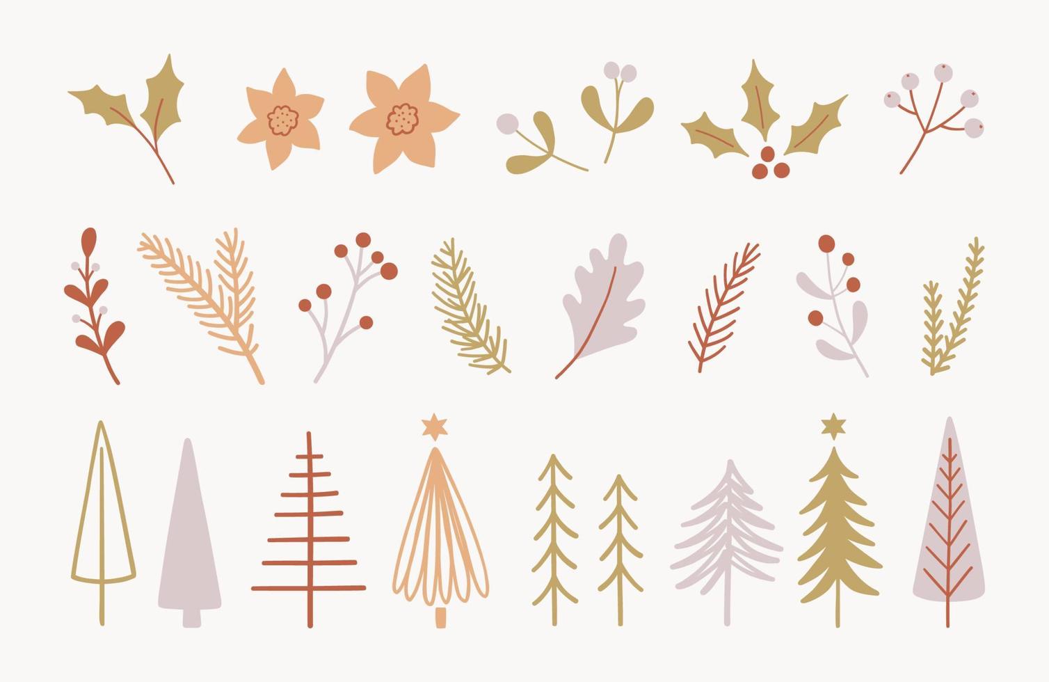 colección de árboles de navidad. elementos ornamentales de invierno dibujados a mano. vector