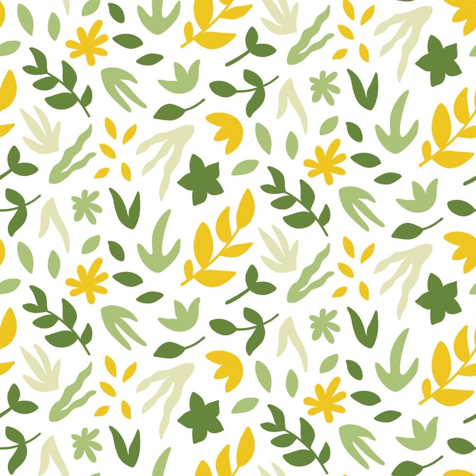 Seamless pattern with leaves. Bright spring print with hand drawn plants. vector