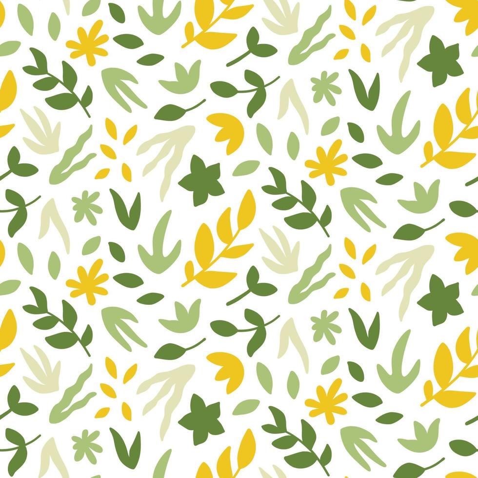 patrón sin costuras con hojas. estampado de primavera brillante con plantas dibujadas a mano. vector