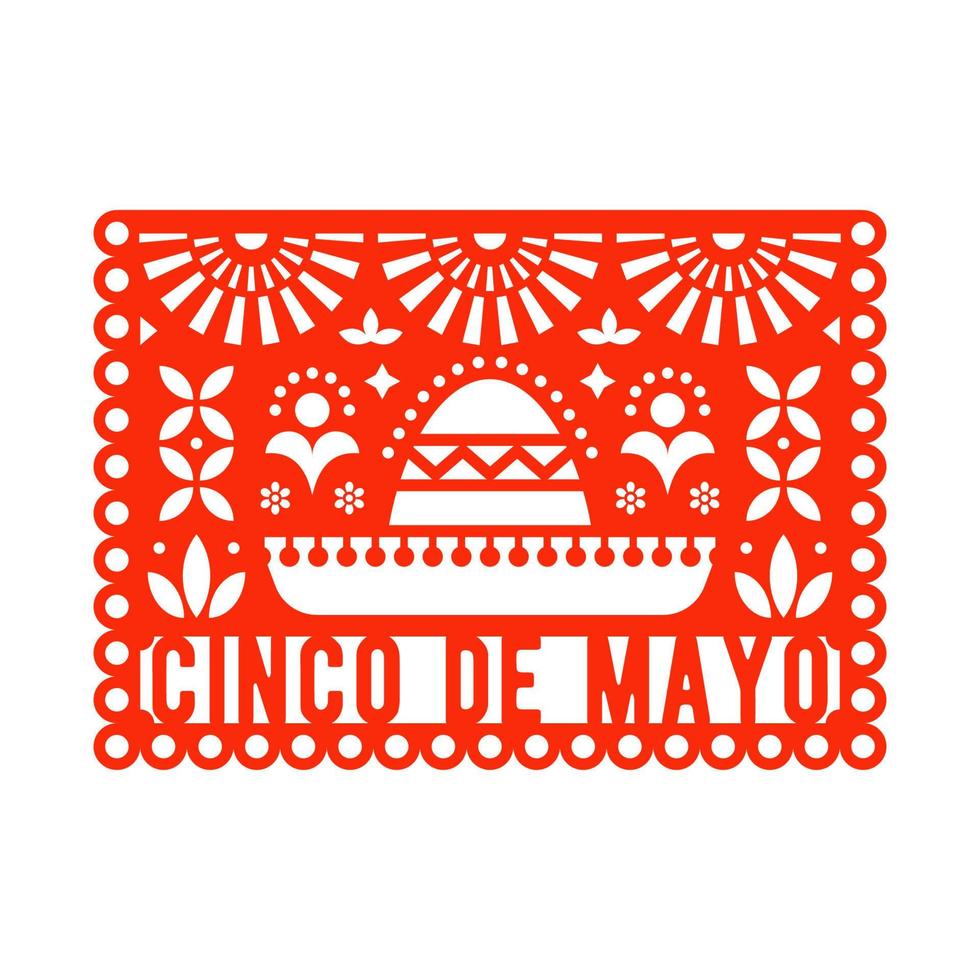 Vector Papel Picado greeting card with sombrero and decorative elements.