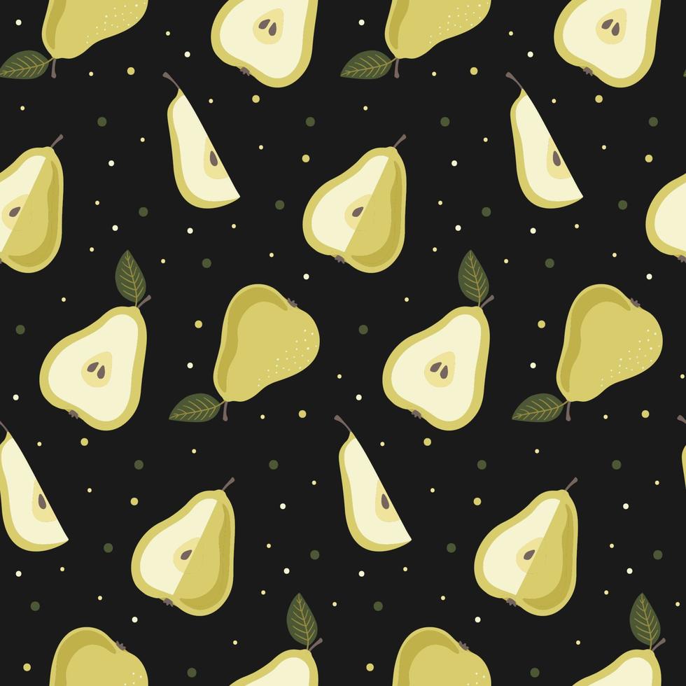 Seamless pattern with pears on dark background. vector
