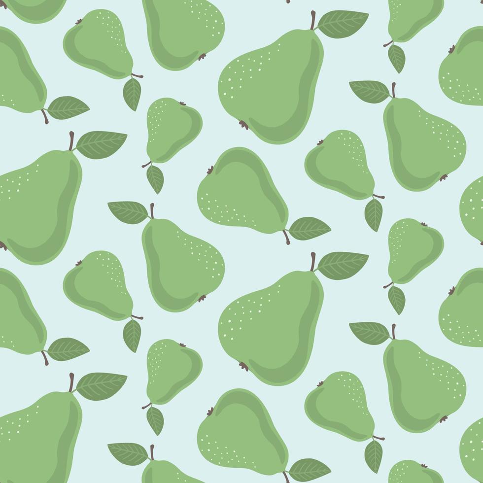 Seamless pattern with  green pears on blue background. Vector print for fabric, wrapping, textile, wallpaper.