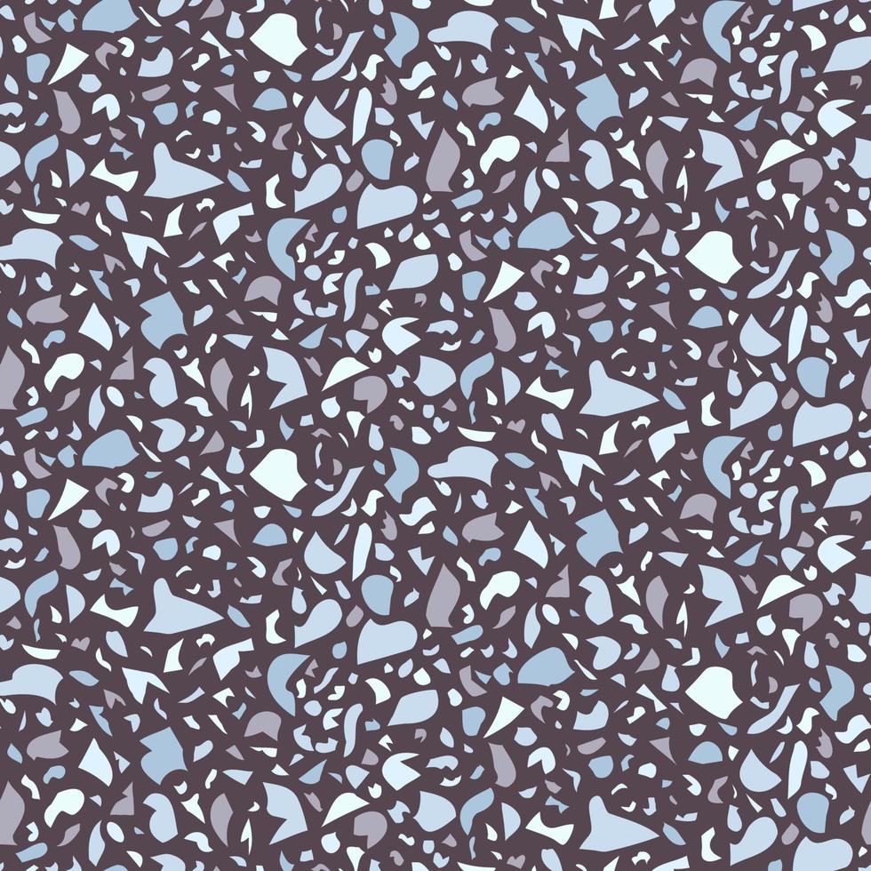 Abstract seamless pattern in terrazzo style. Blue color shapes. Vector background. Print for wallpaper, backdrop, fabric, etc.