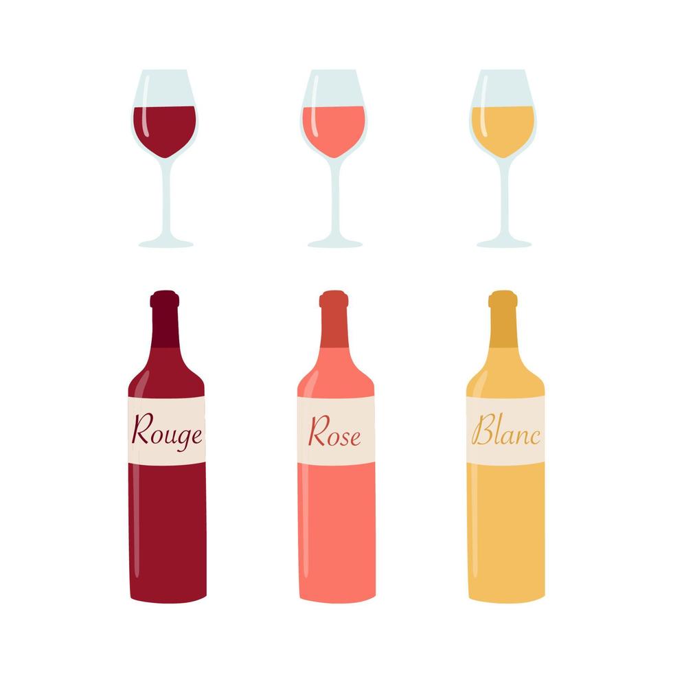 Ilustración de botella y vasos de vino aislado sobre fondo blanco. imágenes prediseñadas vectoriales. vector