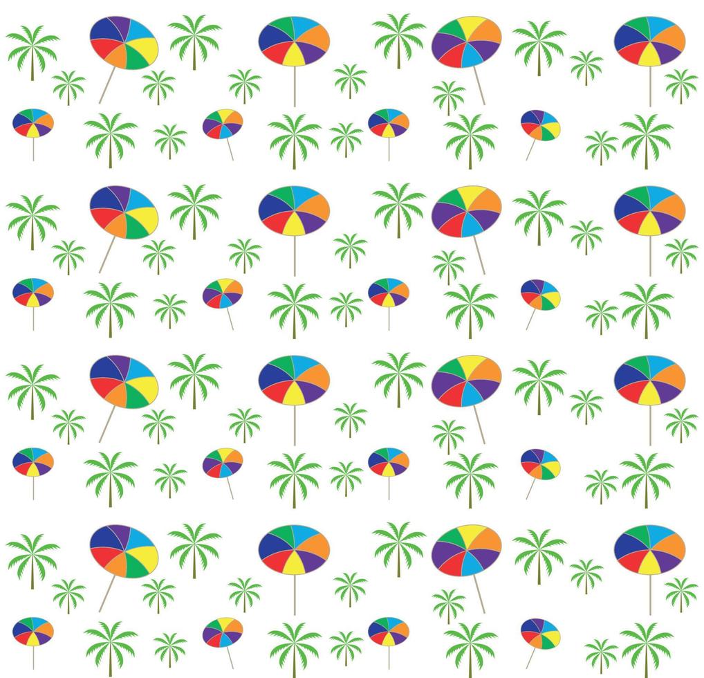 Palm trees, umbrellas seamless pattern. Vector illustration.