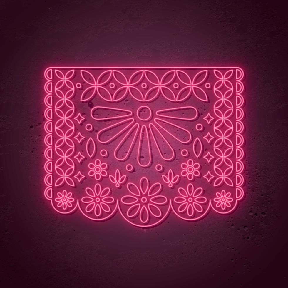 Decorative Papel picado card in neon style. vector