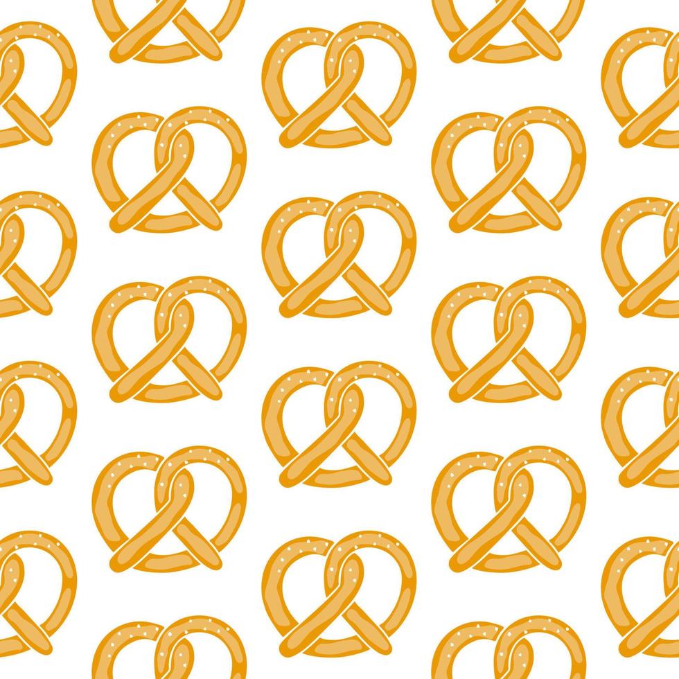Bavarian pretzels on white backdrop. Vector seamless pattern with pretzel for wallpaper