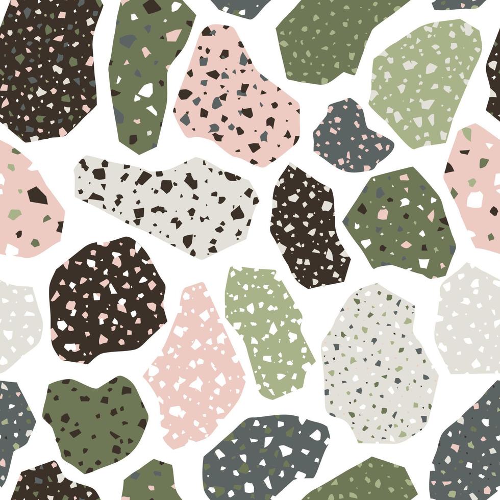Terrazzo seamless pattern. Modern collage background. Abstract print in green colors. vector