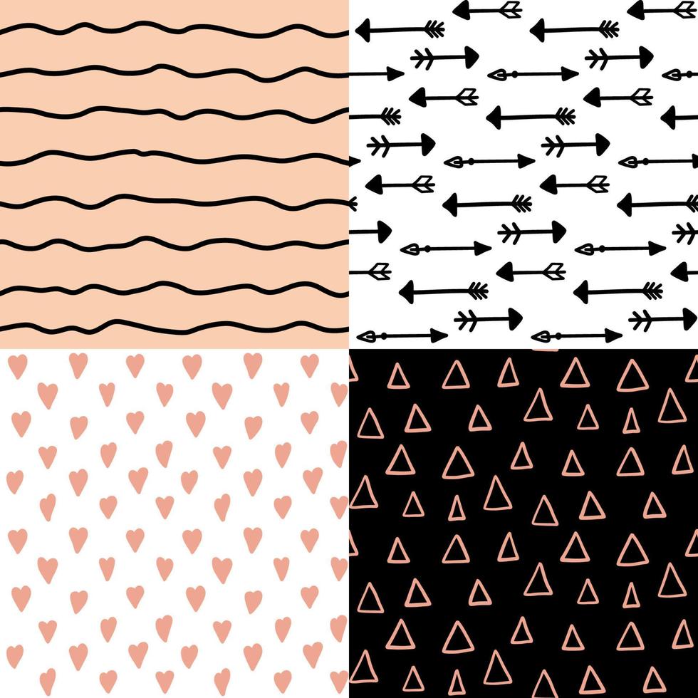 Hand drawn seamless pattern set. vector