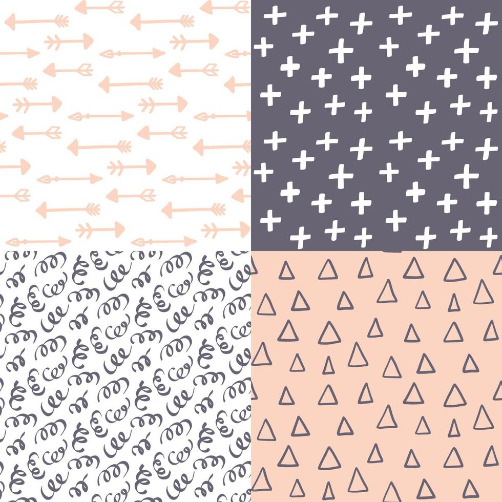 Hand drawn abstract seamless pattern set. vector