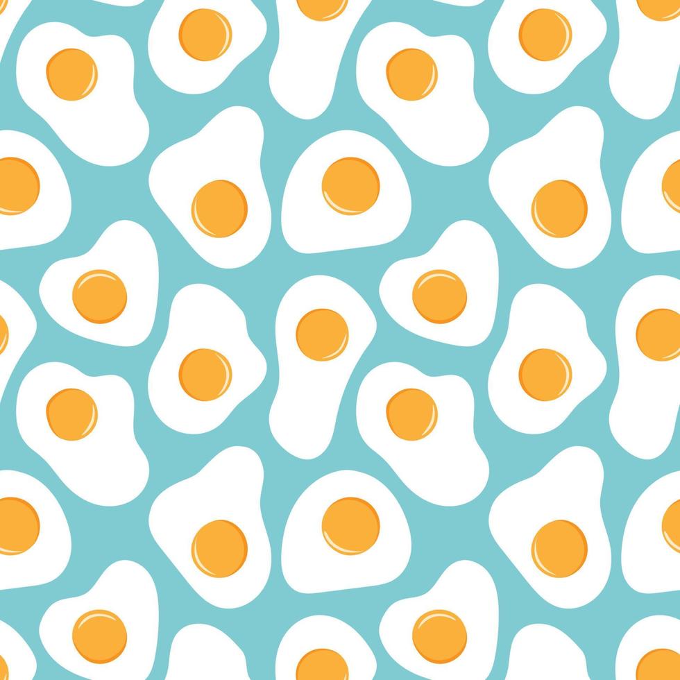 Fried Eggs seamless pattern on blue background. vector