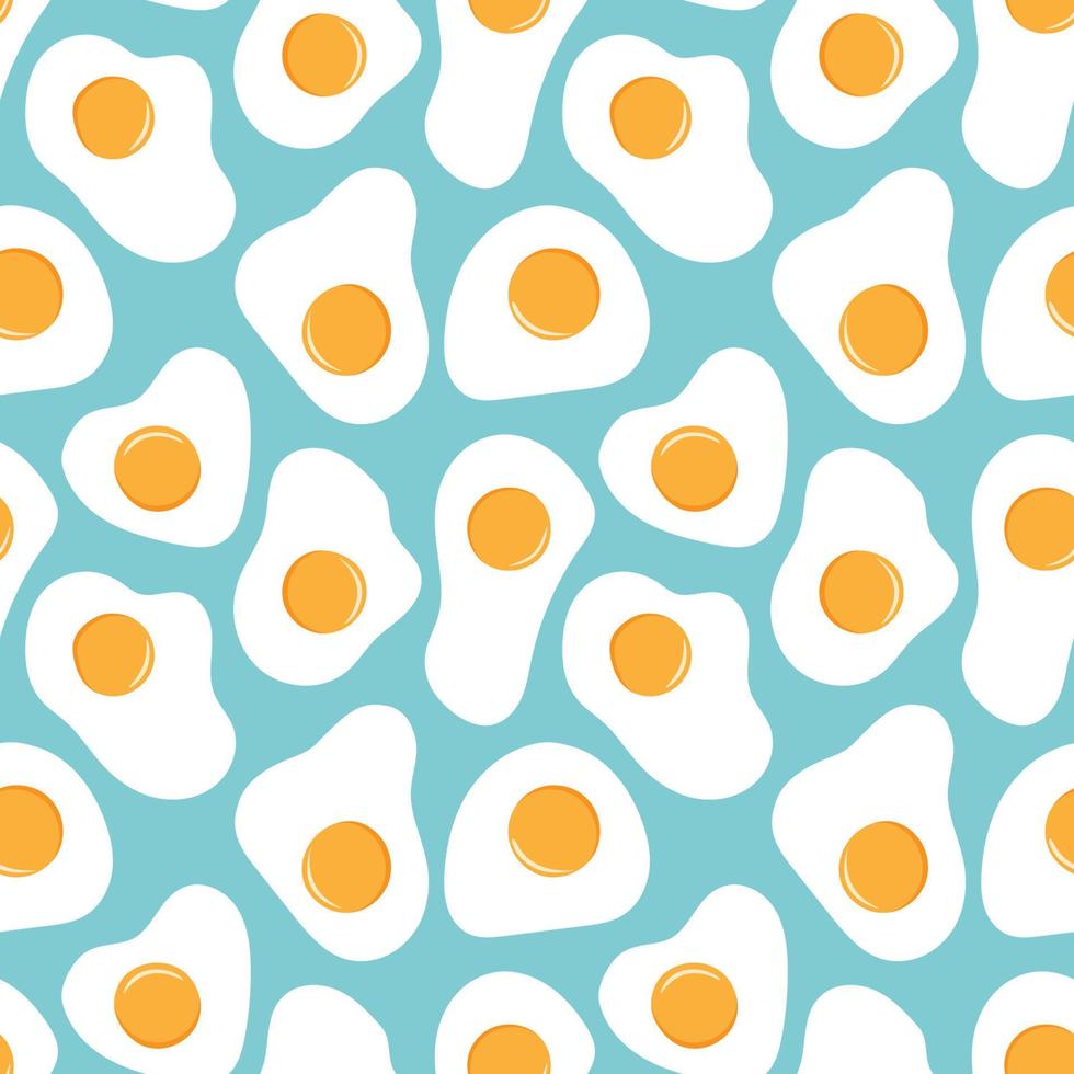 Fried Eggs seamless pattern on blue background. vector