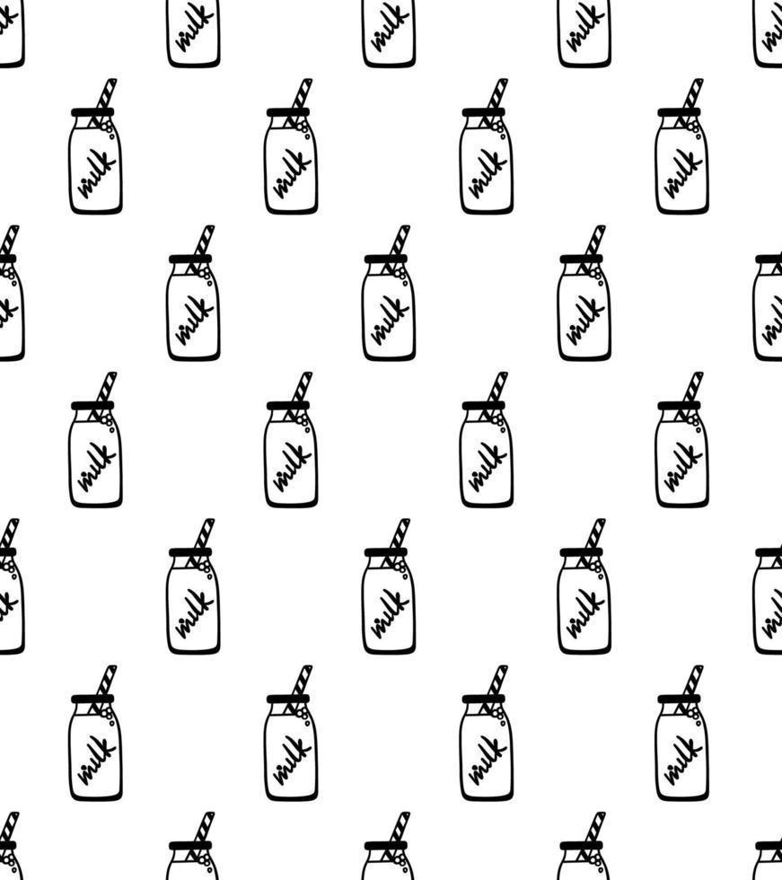 Seamless pattern with hand drawn milk bottle. vector