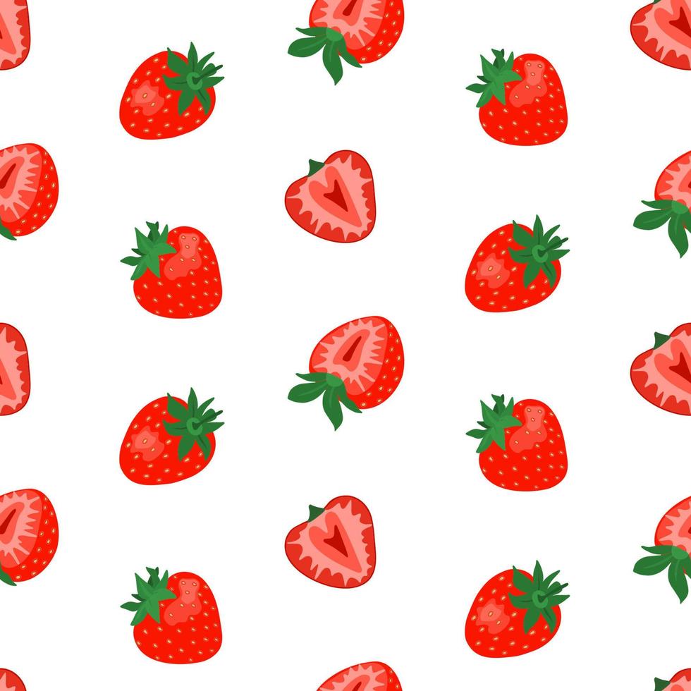 Seamless pattern with cute strawberries on white background. vector