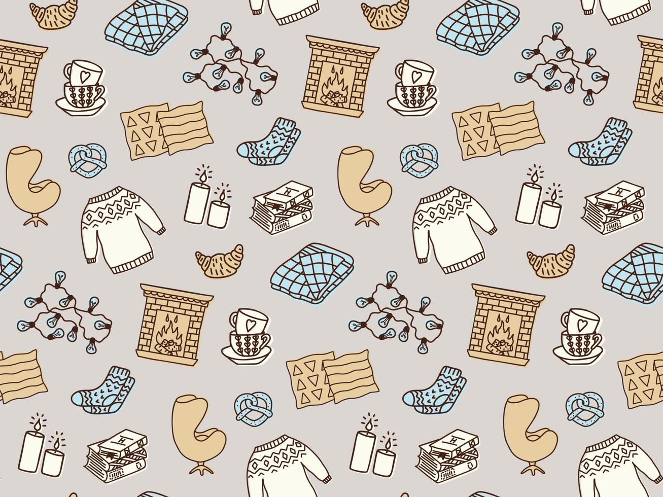 Seamless pattern with Hygge concept and cozy home things vector