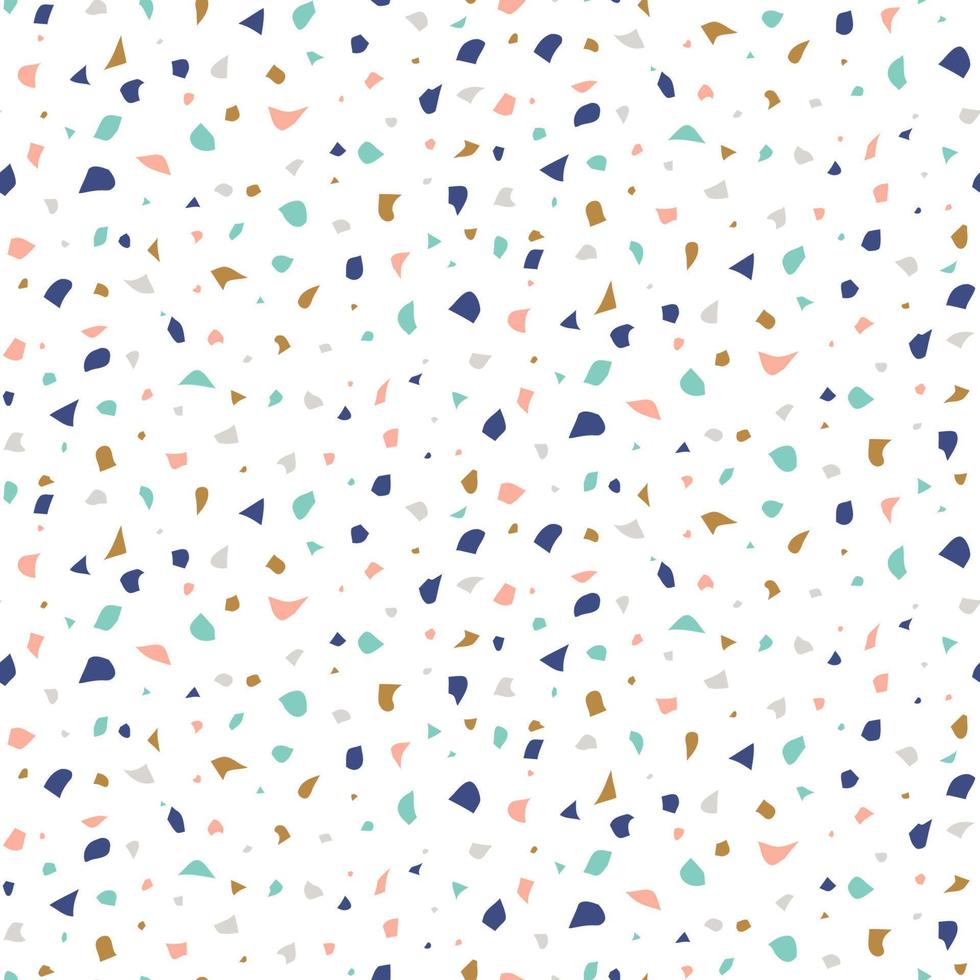 Abstract seamless pattern in terrazzo style. Multicolor haotic stains. Vector background. Print for wallpaper, backdrop, fabric, etc.