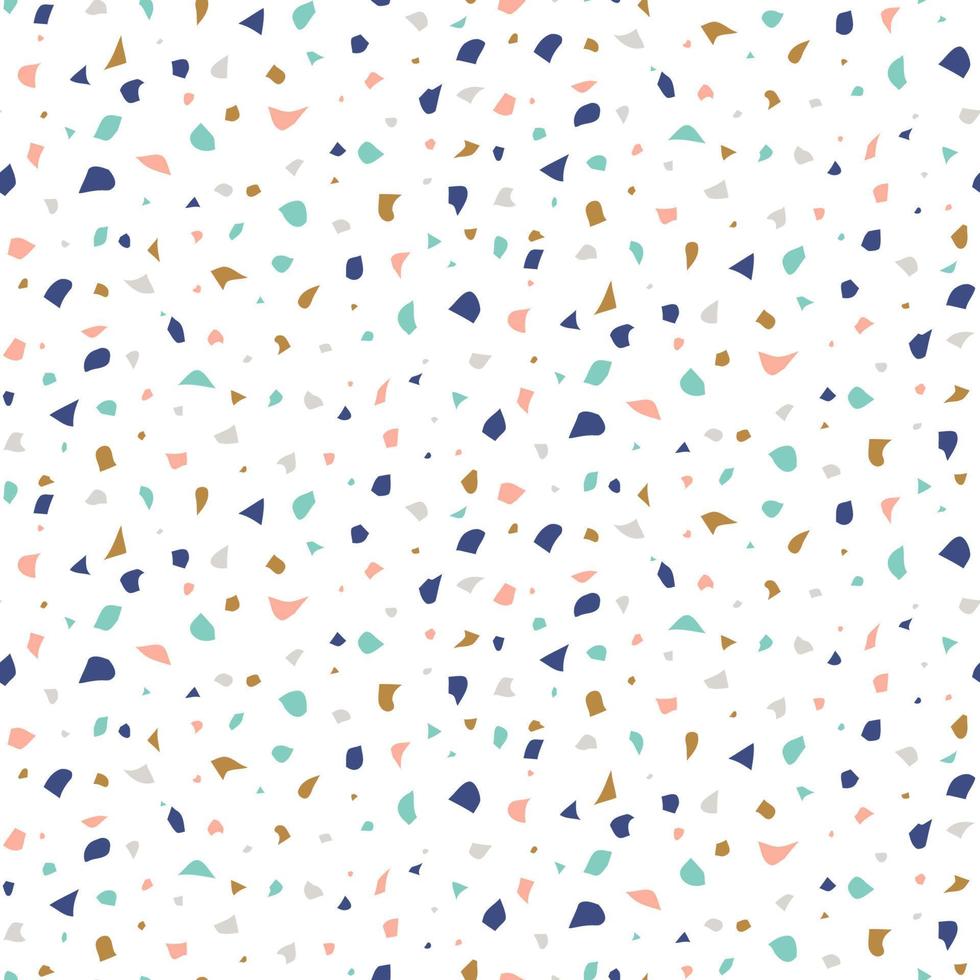 Abstract seamless pattern in terrazzo style. Multicolor haotic stains. Vector background. Print for wallpaper, backdrop, fabric, etc.