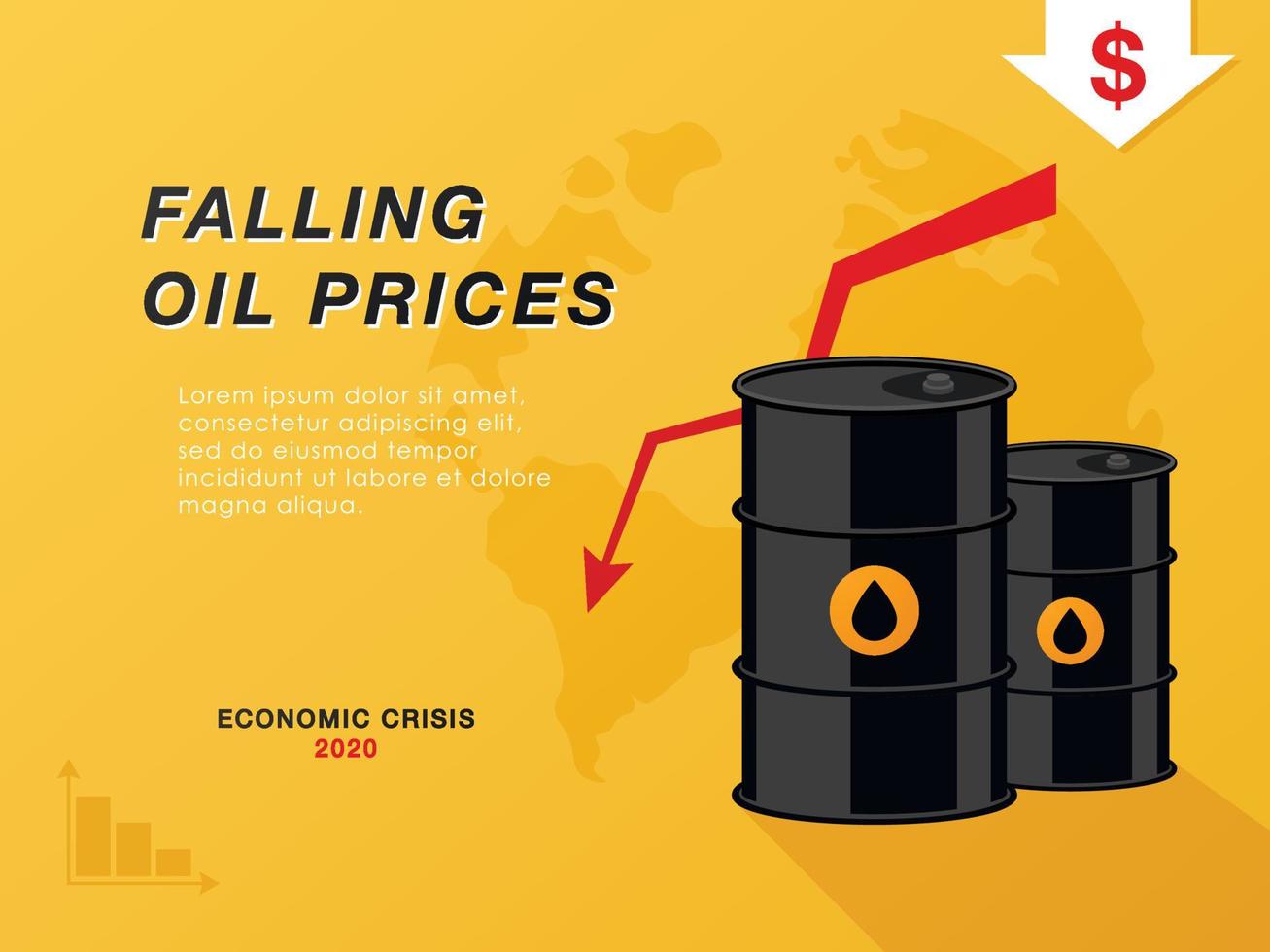 Oil price falling down vector banner.